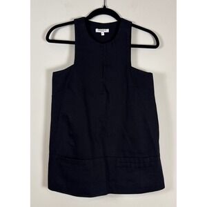 Emerson Fry New York Black Cotton Twill Sleeveless High Neck Shell Top XS Pocket